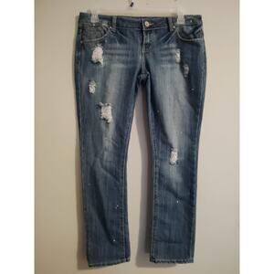 Almost Famous Women’s Mid-Rise‎ Distressed Washed Denim Jeans Size 13